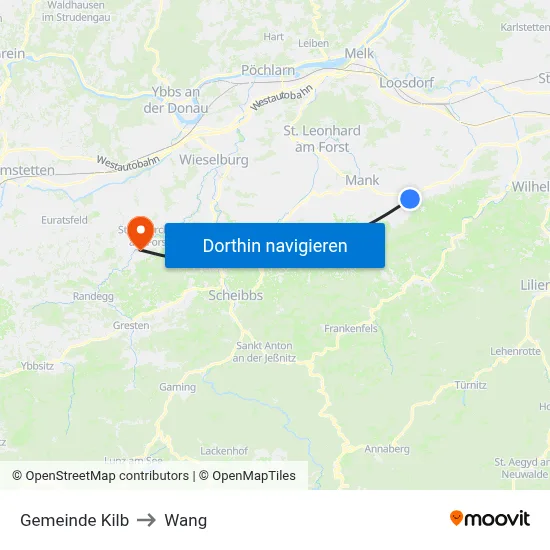 Gemeinde Kilb to Wang map