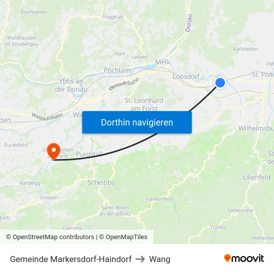 Gemeinde Markersdorf-Haindorf to Wang map