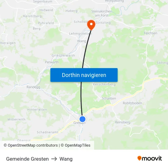 Gemeinde Gresten to Wang map