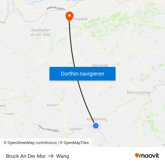 Bruck An Der Mur to Wang map