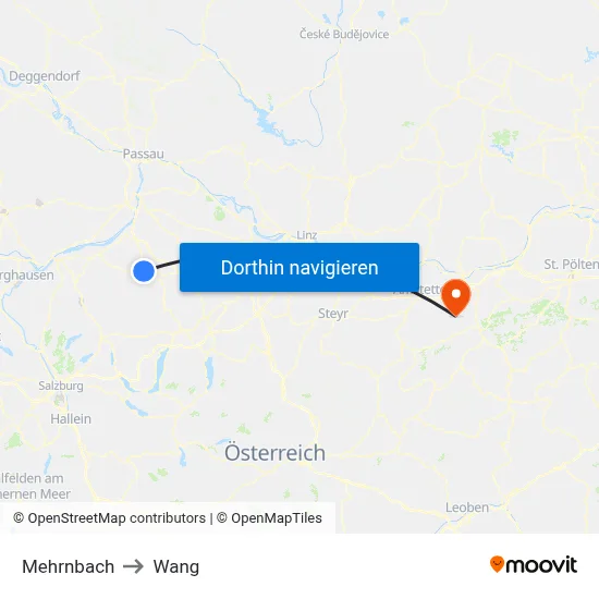 Mehrnbach to Wang map