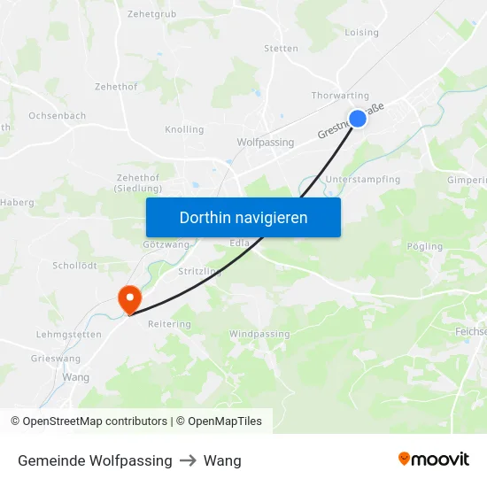 Gemeinde Wolfpassing to Wang map