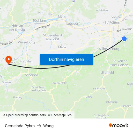 Gemeinde Pyhra to Wang map