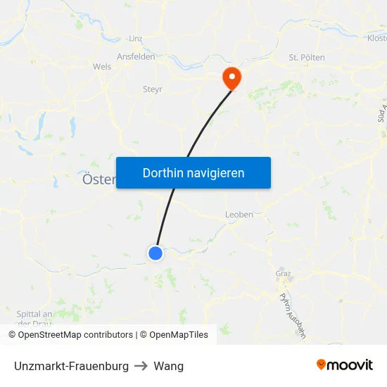 Unzmarkt-Frauenburg to Wang map