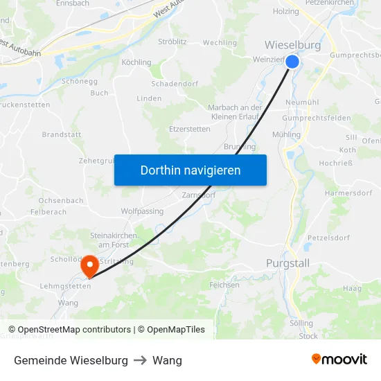 Gemeinde Wieselburg to Wang map