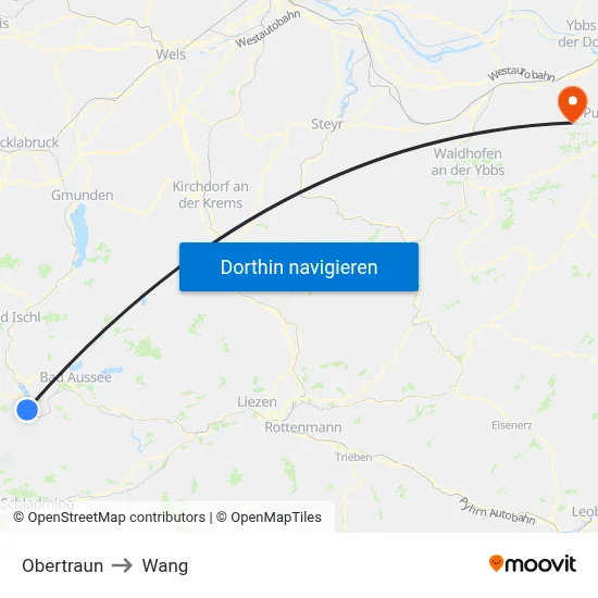 Obertraun to Wang map