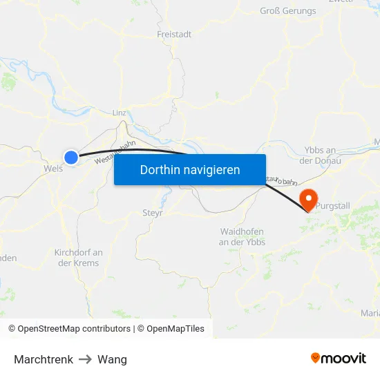 Marchtrenk to Wang map