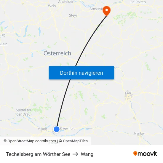 Techelsberg am Wörther See to Wang map