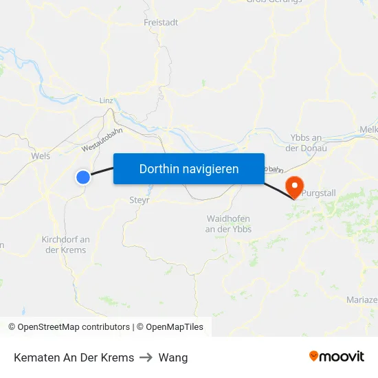 Kematen An Der Krems to Wang map