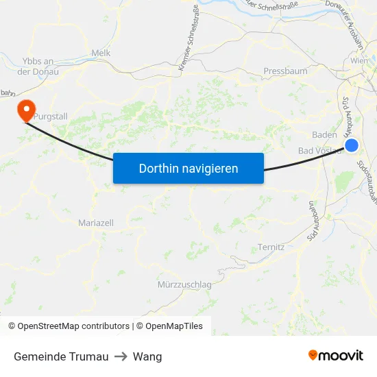 Gemeinde Trumau to Wang map