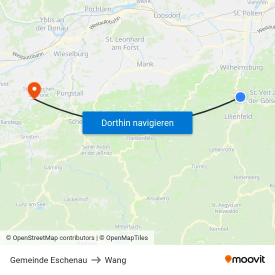 Gemeinde Eschenau to Wang map