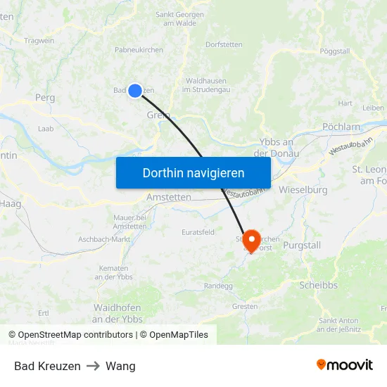 Bad Kreuzen to Wang map
