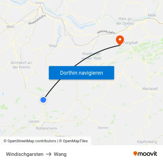 Windischgarsten to Wang map