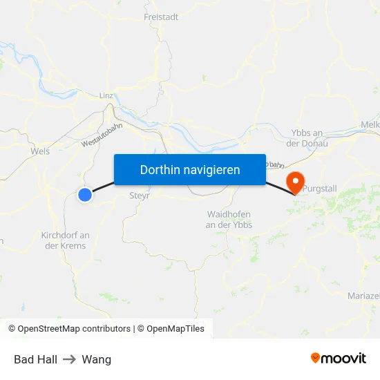 Bad Hall to Wang map