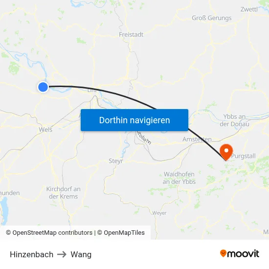 Hinzenbach to Wang map