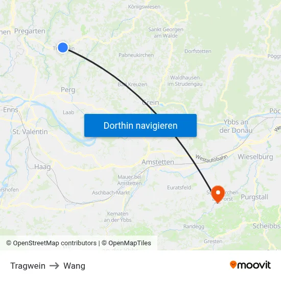 Tragwein to Wang map