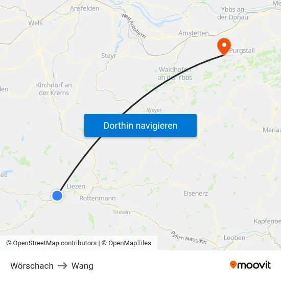 Wörschach to Wang map