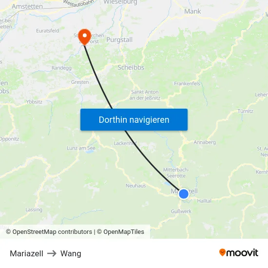 Mariazell to Wang map