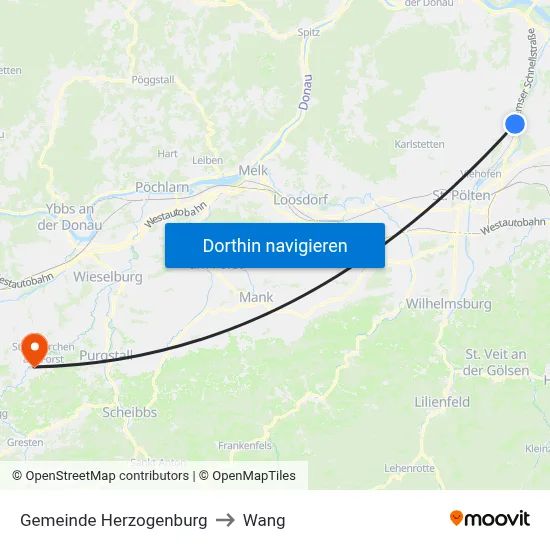 Gemeinde Herzogenburg to Wang map