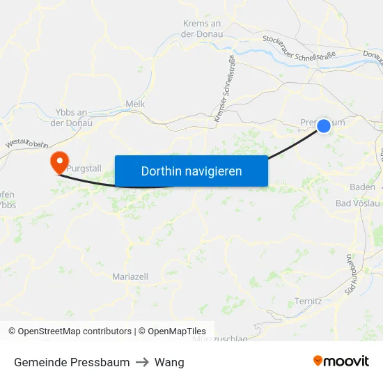 Gemeinde Pressbaum to Wang map