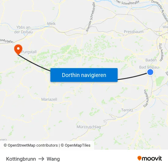 Kottingbrunn to Wang map