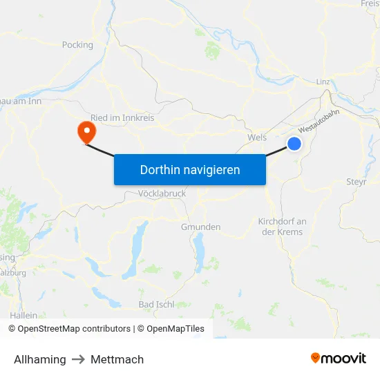 Allhaming to Mettmach map