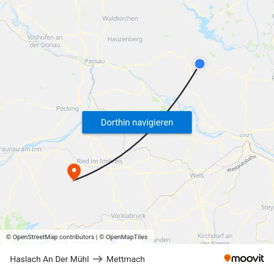 Haslach An Der Mühl to Mettmach map