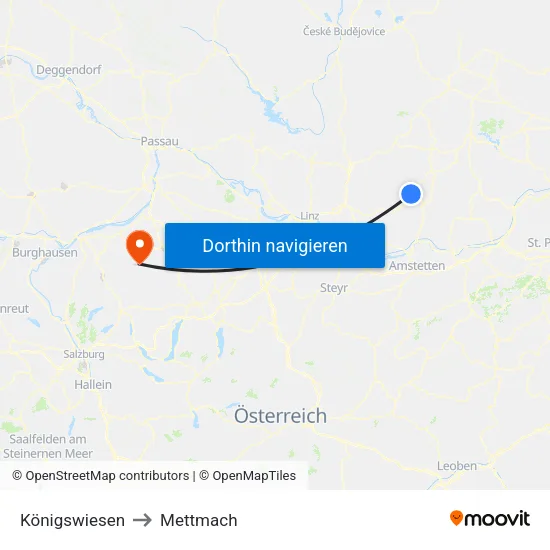 Königswiesen to Mettmach map