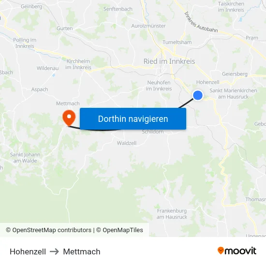 Hohenzell to Mettmach map