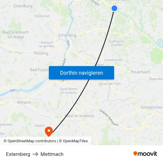 Esternberg to Mettmach map