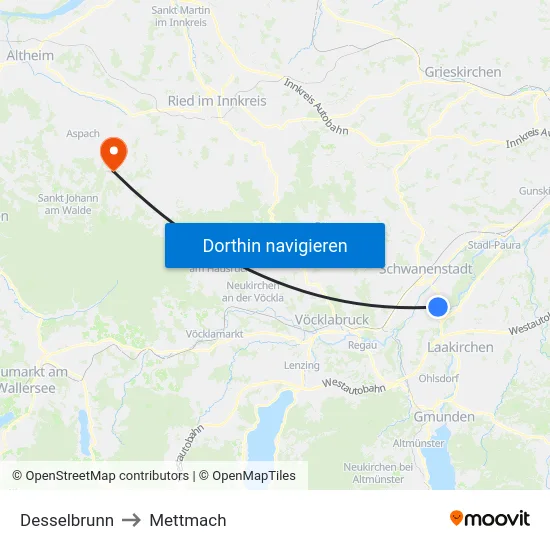 Desselbrunn to Mettmach map
