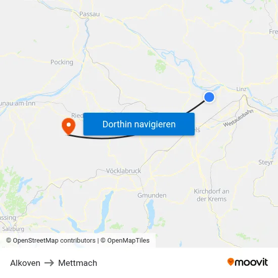 Alkoven to Mettmach map