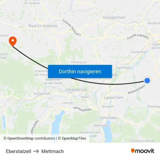 Eberstalzell to Mettmach map
