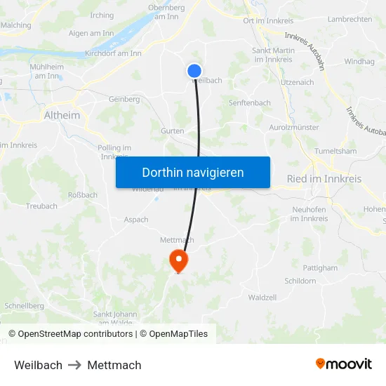 Weilbach to Mettmach map