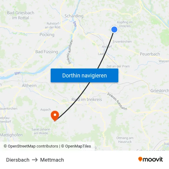 Diersbach to Mettmach map