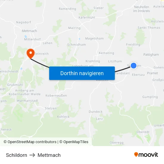 Schildorn to Mettmach map