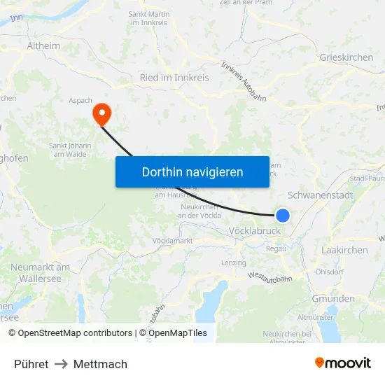 Pühret to Mettmach map