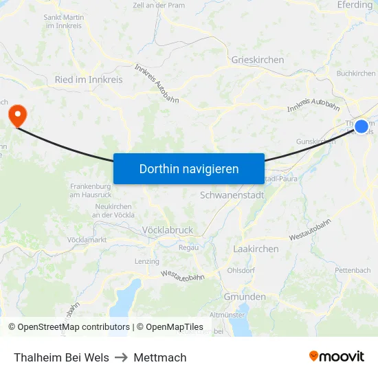 Thalheim Bei Wels to Mettmach map