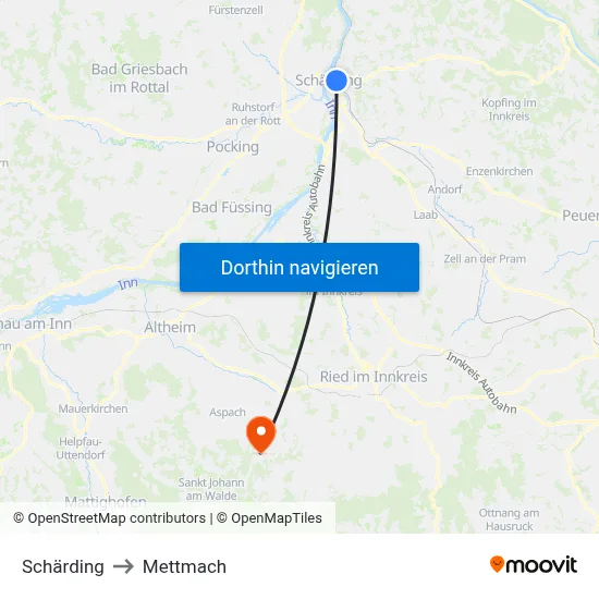 Schärding to Mettmach map
