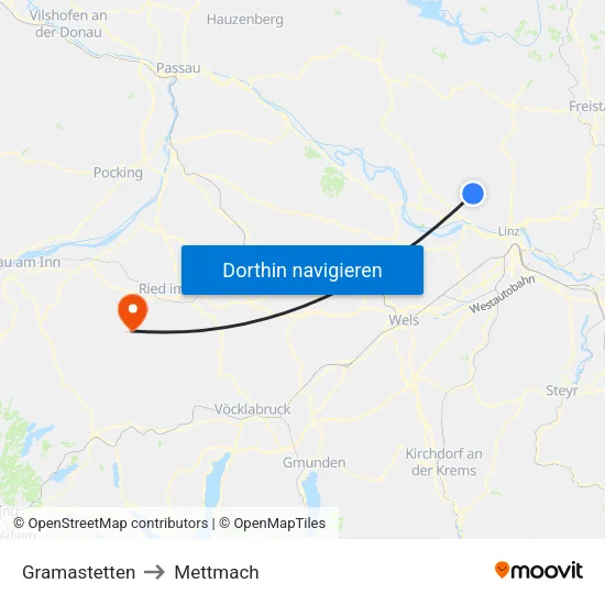 Gramastetten to Mettmach map