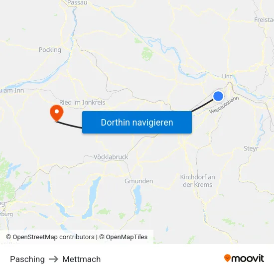 Pasching to Mettmach map