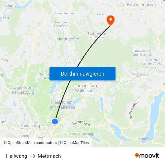 Hallwang to Mettmach map