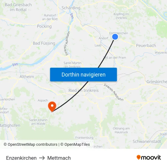 Enzenkirchen to Mettmach map