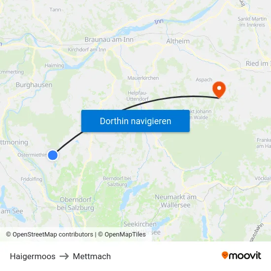 Haigermoos to Mettmach map