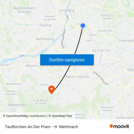 Taufkirchen An Der Pram to Mettmach map