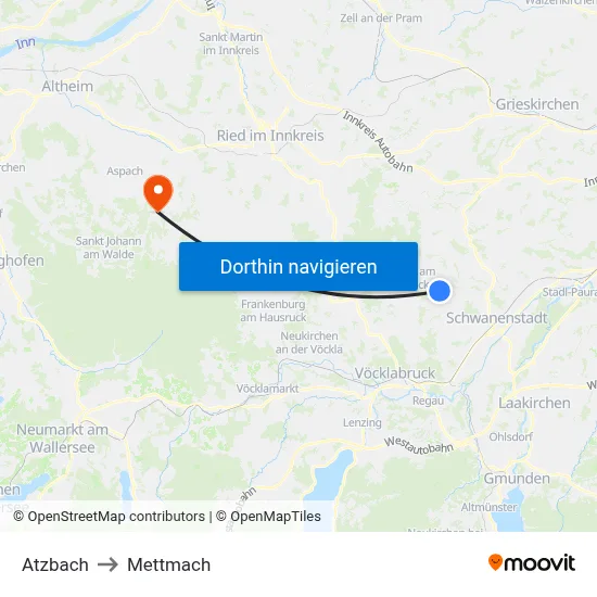 Atzbach to Mettmach map