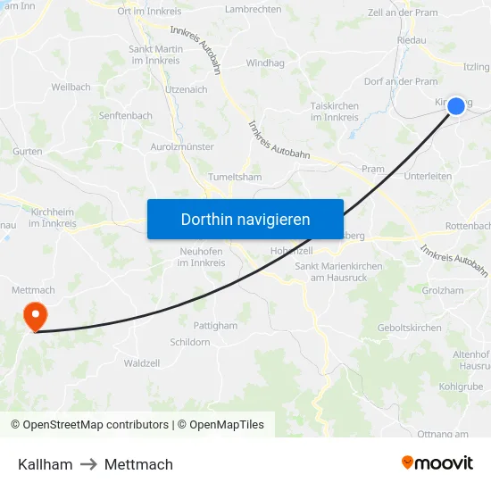 Kallham to Mettmach map