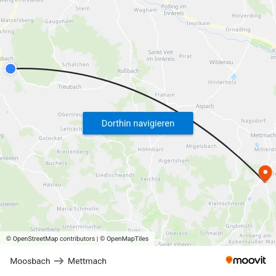 Moosbach to Mettmach map