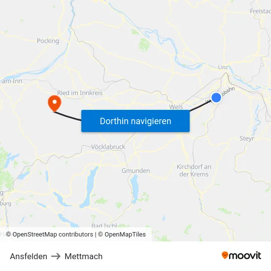 Ansfelden to Mettmach map