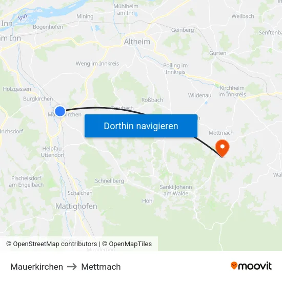 Mauerkirchen to Mettmach map